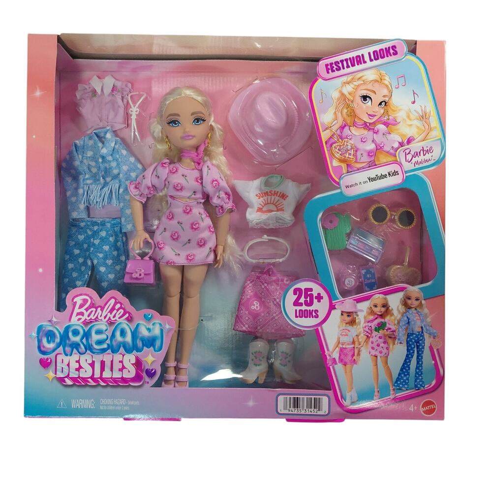 🆕 Barbie Dream Besties Malibu Festival Looks Doll Set NIB